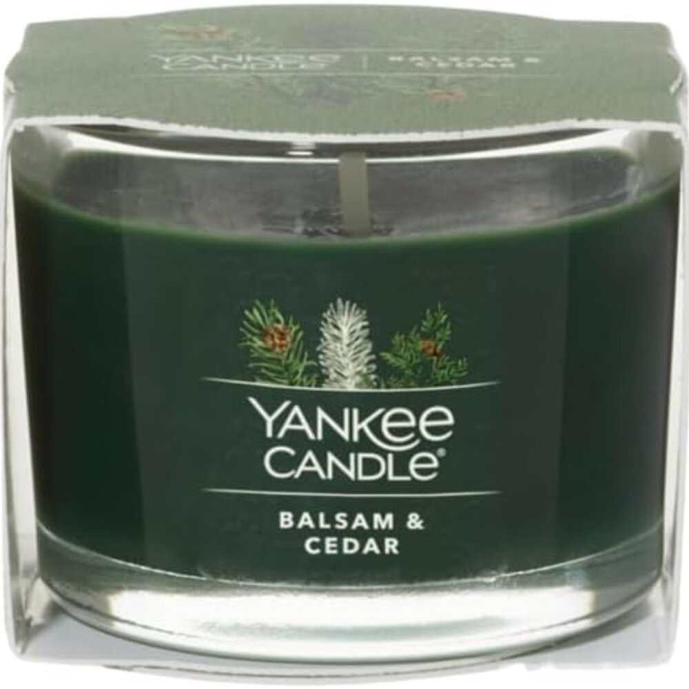 Yankee Candle Votive Mini Candle Jar, Balsam & Cedar Scent, Natural Soy wax. New